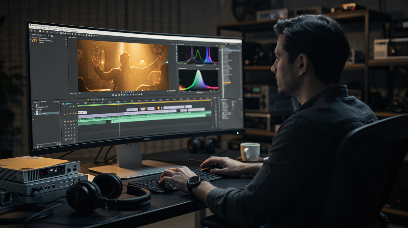 film editor at computer