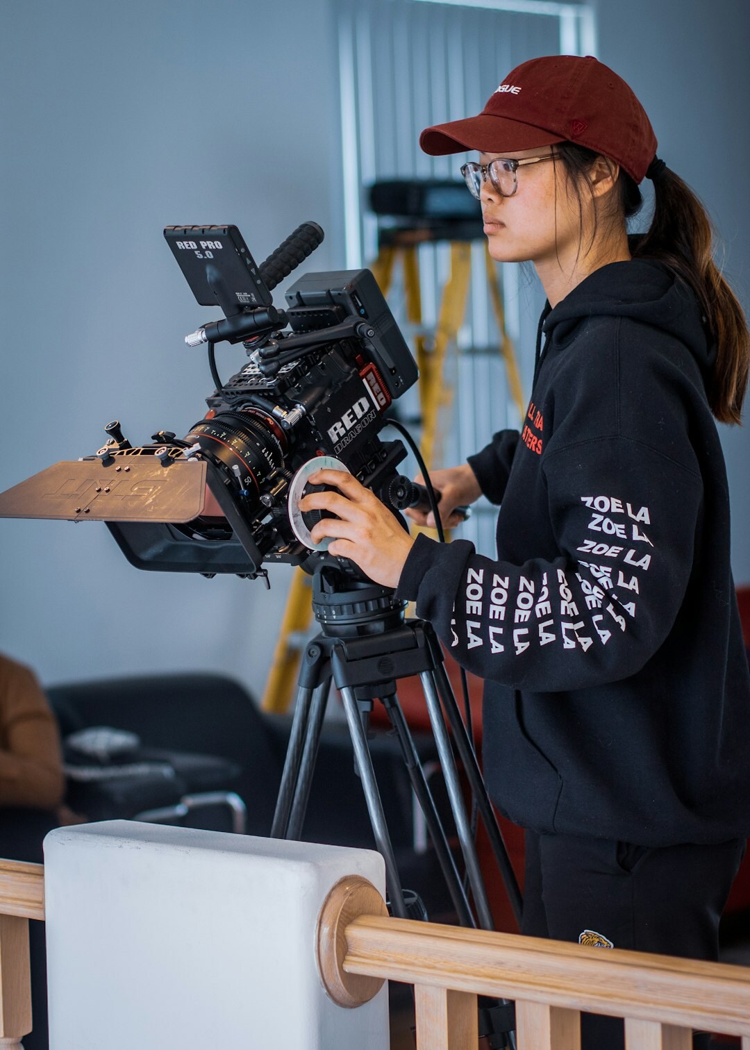 filmmaker reviewing footage