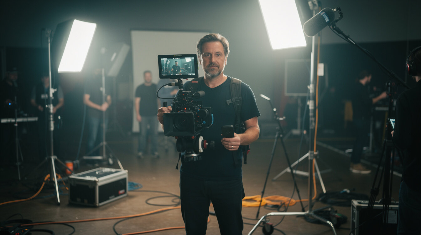 filmmaker with camera on set
