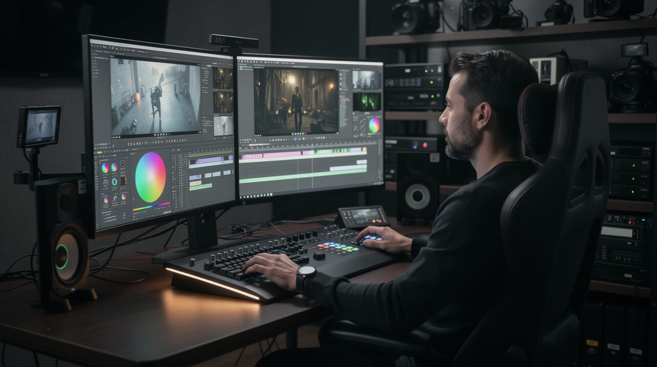 video editor at computer